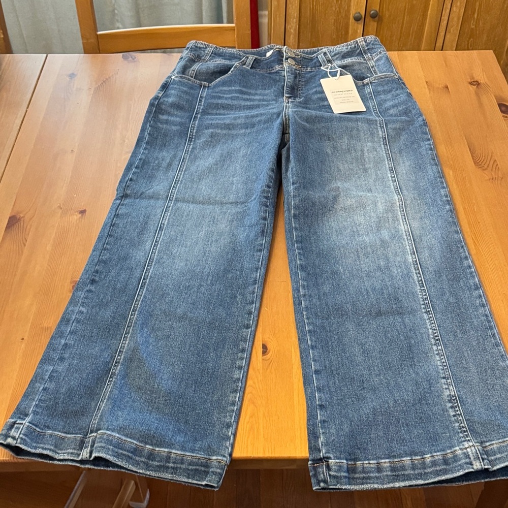NWT! Risen The Statement Straight High Rise Medium Wash Wide Leg 1XL